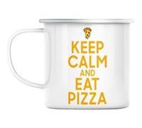Mug en métal émaillé Keep calm and eat pizza Blanc G