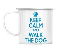 Mug en métal émaillé Keep calm and walk the dog Blanc G