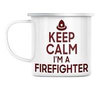 Mug en métal émaillé Keep calm i'm a firefighter Blanc G