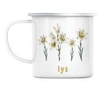 Mug en métal émaillé Lys fleurs minimaliste Blanc G