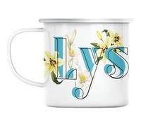 Mug en métal émaillé Lys fleurs minimaliste chic Blanc G