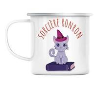Mug en métal émaillé Sorcière ronron chat Blanc G