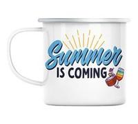 Mug en métal émaillé Summer is coming vacances eté Blanc G