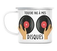 Mug en métal émaillé Touche pas à mes disques Blanc G