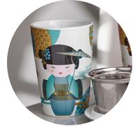 Eigenart Tasse à thé double paroi en porcelaine avec couvercle en porcelaine et infuseur à thé en acier inoxydable, 350 ml