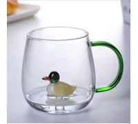 Mug en verre 3D en forme d'animal, canard mignon fait main à l'intérieur, 400 ml, avec anse, résistant à la chaleur