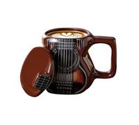 Mug guitare 500 ml de grande capacité avec couvercle, tasse à café en céramique 3D, instrument de musique, vaisselle fantaisie pour les vacances, tasse à eau de voyage et bibliothèque, 11,5 x 13,5 cm