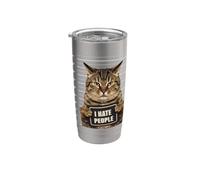Mug humoristique en forme de chat criminel arrêté I Hate People Gobelet isotherme en acier inoxydable double paroi