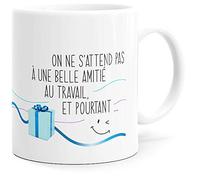 Mug Humour Collègue Tasse Message Drôle Amitié. Idée Cadeau Original pour Départ en Retraite Mutation Travail Bureau Ami Homme Femme pour Anniversaire Noël Plaisir. Souriez dès le Réveil.