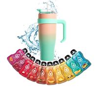 Mug isotherme avec paille et poignée 1.2L XXL en inox + 10 sticks Boléro 9g | Idéal pour le sport, le bureau | Bicolore Vert Saumon
