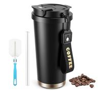 Mug isotherme etanche 530 ml, tasse isotherme pour cafe en acier inox 316/304, gobelet isotherme type tasse thermos cafe avec couvercle et paille