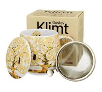 DUO ART GALLERY Gobelet 430 ml avec infuseur à thé Tree of Life ECRU inspiré par Gustav Klimt New Bone China Porcelaine