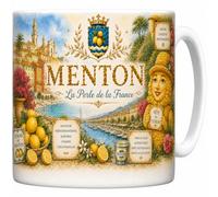 Mug Menton - La Perle de la France - Vieille Ville, Citrons, Jardins - Tasse Céramique 330 ml Design Aquarelle - Cadeau Mentonnais, Souvenir Vacances Côte d'Azur - Imprimé en France - EveryMug