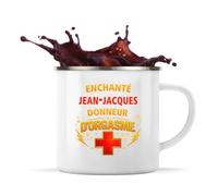 Mug Métal Émaillé Enchanté Jean-Jacques donneur d'orgasme | Jean-Jacques | Tasse de Camping 300 ml Recto Verso Passe au Lave-Vaisselle | Randonnée Bivouac Bureau | Cadeau Mari Homme Femme Anniversaire