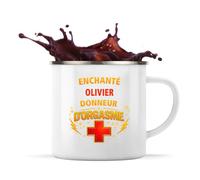 Mug Métal Émaillé Enchanté Olivier donneur d'orgasme | Tasse de Camping 300 ml Recto Verso Passe au Lave-Vaisselle | Randonnée Bivouac Bureau | Cadeau Amoureux Amoureuse Homme Femme Anniversaire