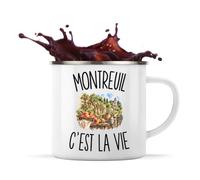 Mug Métal Émaillé Montreuil c’est la vie | Tasse de Camping 300 ml Recto Verso Passe au Lave-Vaisselle | Randonnée Bivouac Bureau | Cadeau Montreuillois Montreuilloise Homme Femme Anniversaire