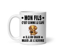 Mug mon fils chien c'est comme le café il a un grain mais je l'adore Tasse papa fête des pères