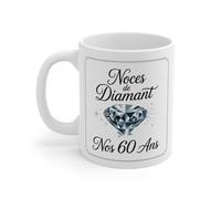 Mug Noces de Diamant - 60 Ans de Mariage - Tasse Céramique 325 ml - Cadeau Anniversaire de Mariage Époux Épouse
