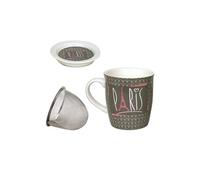 Mug Paris avec infuseur pour le thé - Gris et rose - En Porcelaine - Hauteur 10 cm - Diamètre 8.5 cm - Contenance : 325 ml