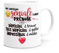 Mug Personnalisable Collègue Géniale Prénom Humour Tasse Message Drôle Personnalisé. Idée Cadeau Original Départ en Retraite Pot Mutation Travail Bureau Ami Homme Femme pour Anniversaire Noël.