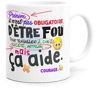 Mug Personnalisable Humour Collègue Fou Prénom + Nom Société Tasse Message Drôle Personnalisé. Idée Cadeau Original Départ Retraite Pot Mutation Bureau Ami Homme Femme Anniversaire Noël.