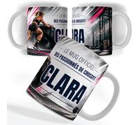Mug Personnalisé CrossFit Femme avec Prénom, Décor 360° - Cadeau Femme | Pneu géant poussé dans la box tout autour, prénom en grand, céramique 330 ml, lave-vaisselle et micro-ondes