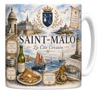 Mug Saint-Malo - La Cité Corsaire - Remparts, Grande Plage, Fort National - Tasse Céramique 330 ml Design Aquarelle - Cadeau Malouin, Souvenir Vacances Bretagne - Imprimé en France - EveryMug