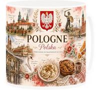 Mug Souvenir Pologne - Cracovie, Varsovie, Château du Wawel - Tasse Céramique 330 ml Design Aquarelle Drapeau - Cadeau Voyage, Souvenir Vacances Pologne - Imprimé en France - EveryMug