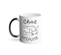 Mug Thermo-réactif Tasse Magique - Chat m'épuise Jeu de Mot Humour Animal - 325 ml