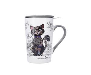 Mug tisanière cônique Kiub Kook Chat Noir - blanc/noir/gris - 435 ml