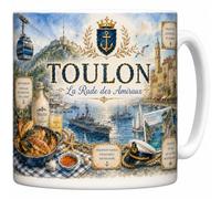 Mug Toulon - La Rade des Amiraux - Rade, Mont Faron, Marine - Tasse Céramique 330 ml Design Aquarelle - Cadeau Toulonnais, Souvenir Vacances Var Provence - Imprimé en France - EveryMug