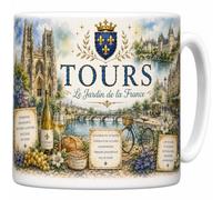 Mug Tours - Le Jardin de la France - Place Plumereau, Cathédrale, Loire - Tasse Céramique 330 ml Design Aquarelle - Cadeau Tourangeau, Souvenir Vacances Val de Loire - Imprimé en France - EveryMug