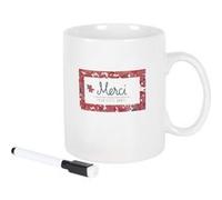 THE CONCEPT FACTORY - KA0304 Mug XXL avec Stylo - Design Élégant Rose/Blanc/Bleu - 80cl - pour Boissons et Collations - Tasse Céramique pour Maison et Bureau