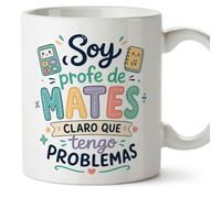 Mugffins mug enseignant mathématiques avec texte Soy profe de mates claro que tengo problemas en Espagnol | céramique 330 Ml 11 oz | cadeau école | Infantil v10