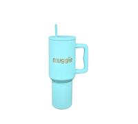 muggïe 1L | Thermos avec poignée et paille | idéal pour la salle de sport | Mug isotherme de grande contenance | Compatible avec les porte-gobelets | Cadeau pour elle ou lui (glacier)