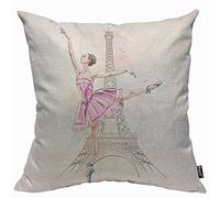 Mugod Housse de coussin motif ballerine Tour Eiffel danseur Paris Tour Eiffel Belle Fille Posant Taie d'oreiller pour homme femme Décoration d'intérieur canapé canapé 45 x 45 cm