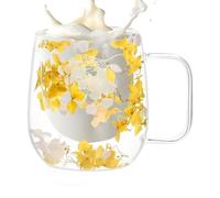 Mugs en verre double paroi Tasse à café isotherme avec fleurs séchées | Gobelet isolant transparent, mugs à thé isothermes double couche avec poignée 250 millilitres Pour , Cappuccino,