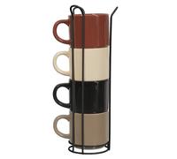 HOME DECO FACTORY - KA0500 Tasse Unie Set de 4 avec Support, Céramique, Design Élégant, pour Café et Thé, Couleurs Neutres, Taille Standard, Beige, Marron, Noir, Blanc