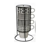 Atmosphera 4 Mugs avec Support Bohemia - Noir et Blanc