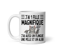 MugSmile Mug papa chat j'ai une fille magnifique j'ai aussi un flingue une pelle et un alibi Tasse papa fête des pères