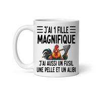 MugSmile Mug papa coq j'ai une fille magnifique j'ai aussi un fusil une pelle et un alibi Tasse papa fête des pères