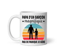 MugSmile Mug papa d'un garçon magnifique pas de panique je gère père et fils vintage Tasse papa fête des pères