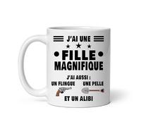 MugSmile Mug papa humour j'ai une fille magnifique un flingue une pelle un alibi Tasse papa fête des pères