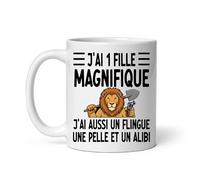 MugSmile Mug papa lion j'ai une fille magnifique j'ai aussi un flingue une pelle et un alibi Tasse papa fête des pères