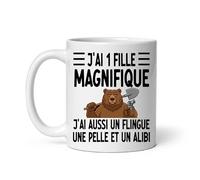 MugSmile Mug papa ours j'ai une fille magnifique j'ai aussi un flingue une pelle et un alibi Tasse papa fête des pères