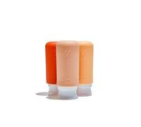 Muitomas, Bouteilles de voyage avec étui transparent, 3 bouteilles de voyage en silicone de 98 ml, boîtes de voyage pour liquides en silicone, couleur pêche floue