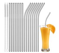 mujaxect Paille Inox, 16 Pièces de 304 Pailles Réutilisables en Acier Inoxydable, 8 Droites + 8 Incurvées + 2 Brosses de Nettoyage, Adaptées à Toutes Sortes de Boissons