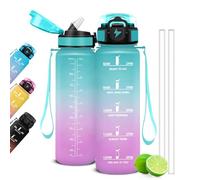 Mujigaga Gourde 1L, Gourde Motivation avec Paille et Graduée, 1 Litre Étanche, Bouteille d'Eau Sport pour Fitness, Voyage, Yoga, Randonnée