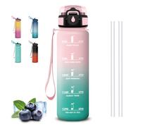 Mujigaga Gourde- 1l- Gourde Sport, Anti-Fuite, Gourdes Paille, Verrou de Sécurité, Gourdes Graduée, Marqueur de Temps, Bouteille en Plastique, Bouteille d'eau pour Randonnée, Camping, Musculation