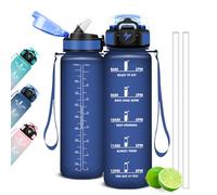 Mujigaga Gourde 1L, Gourde Sport avec Paille et Graduée, 1 Litre Étanche, Bouteille d'Eau Motivation pour Fitness, Bureau, l'école